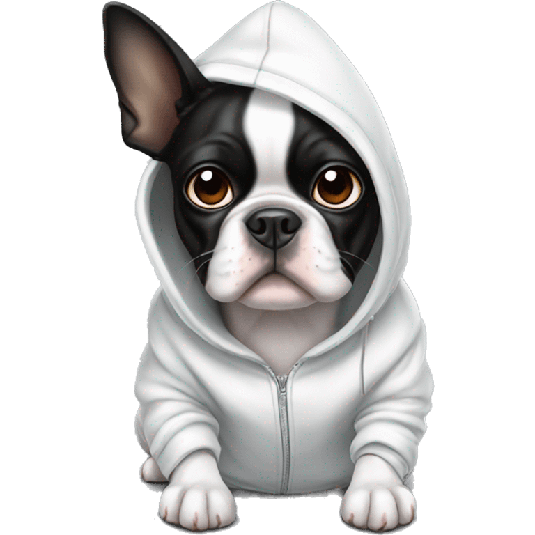 Dog white and black Boston terrier with a hoodie emoji