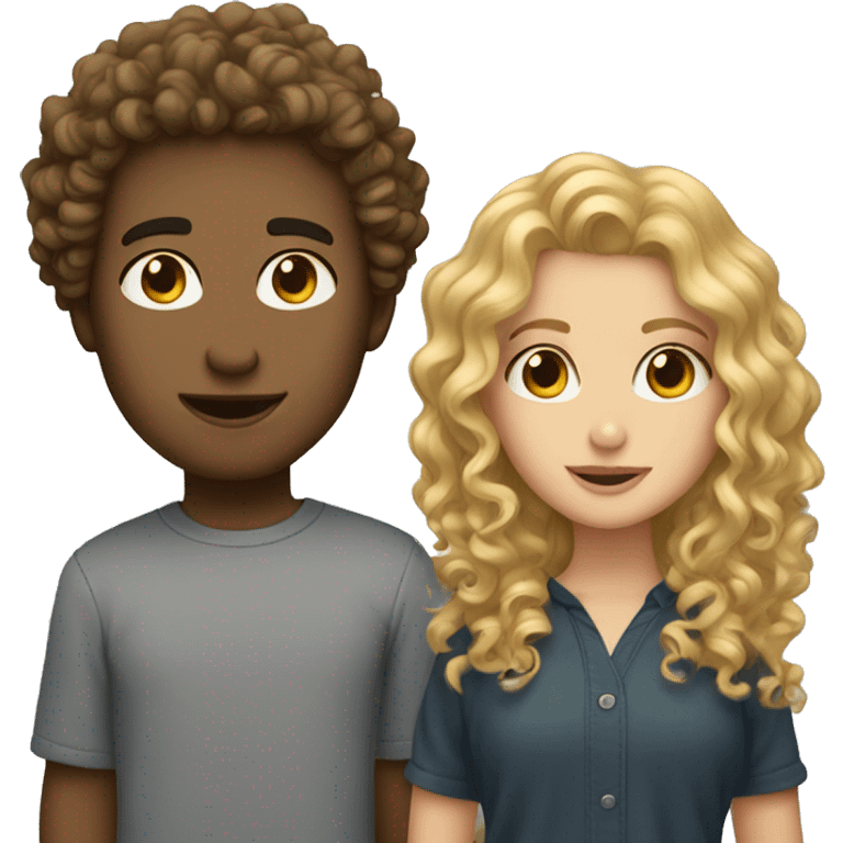 brunnete curly girl with blonde curly boy emoji