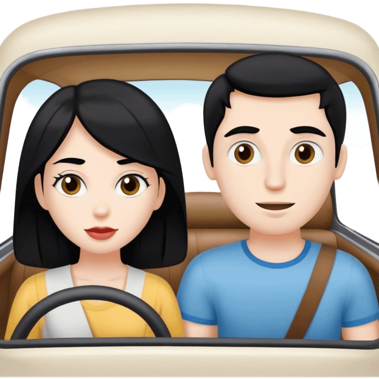 Two people man and woman on a road trip girl with black hair and white skin, man with brown hair and white skin  emoji