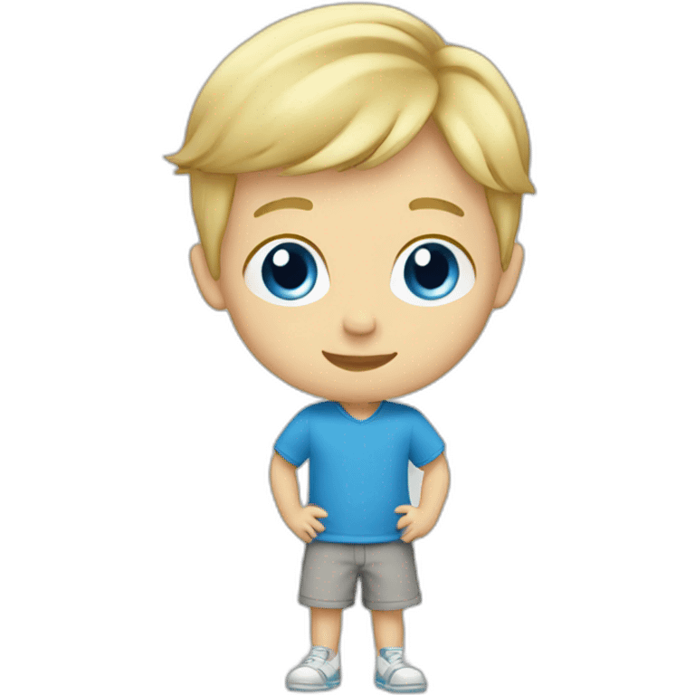 Boy-blond-short-hair-blue-eyes playing mobile emoji