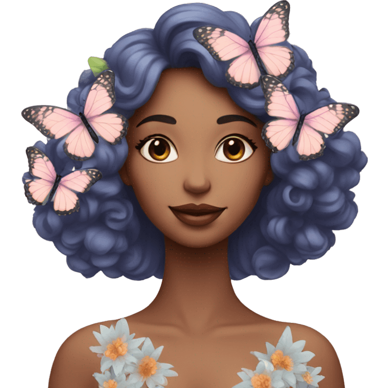 Gorgeous pastel lady with flowers and butterflies emoji