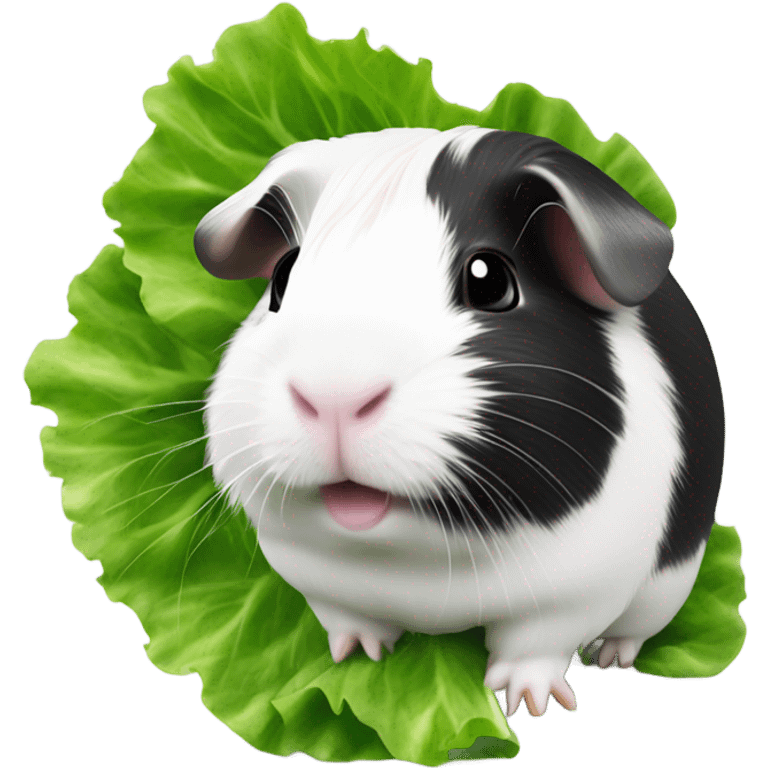 White and black guinea pig eating lettuce emoji