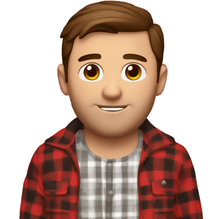 Man with brown hair and brown eyes wearing red buffalo plaid pjs emoji