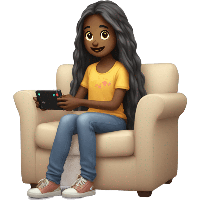 Long hair girl playing switch games cozy  emoji