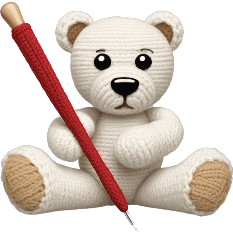 Crochet hook making a stuffed animal emoji