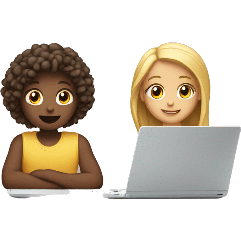 Girl and boy laptop with light above head emoji