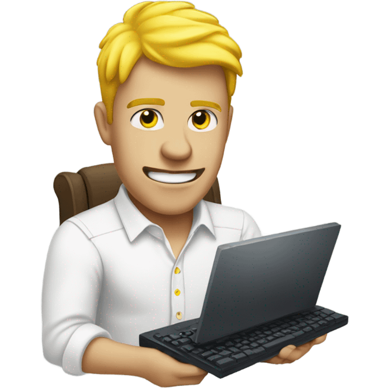 yellow skin man typing on keyboard wearing white button down shirt front view emoji