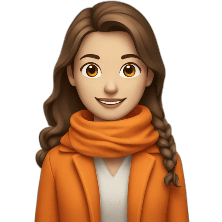 girl with brown hair, orange scarf and orange coat, smiling emoji