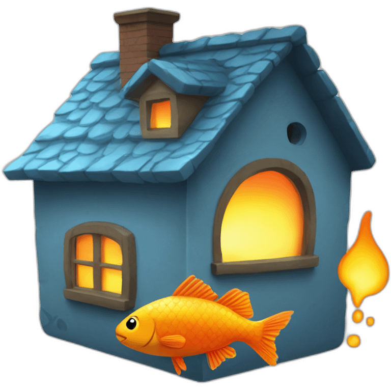 un poisson triste avec une maison en feu emoji