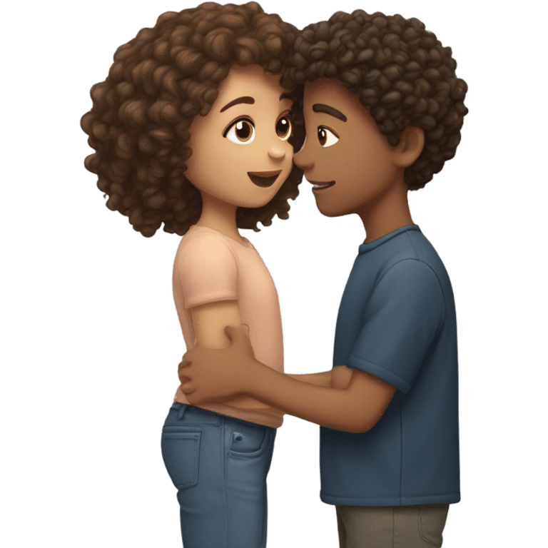 A lightskin boy with curly hair kissing a girl with brown straight hair  emoji