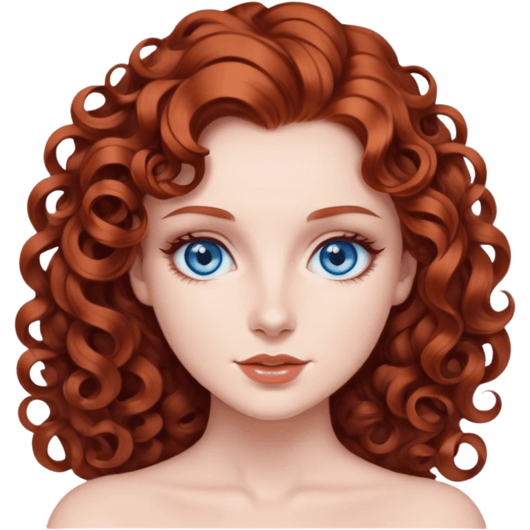 lady with Fair skin, auburn hair, elegant curls, blue eyes, soft youthful features, delicate beauty emoji