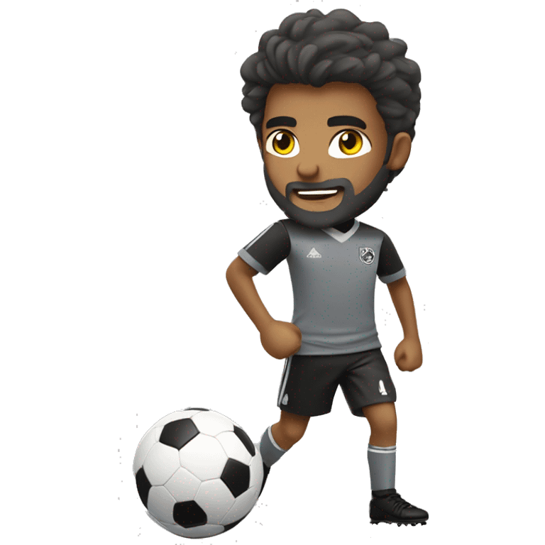 boy in gray soccer uniform and black shorts with gray beard  and hair kicking a soccer ball emoji