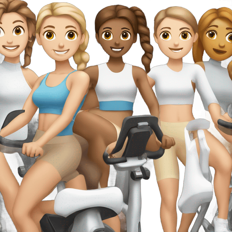 Two white girl at spin class, brown ponytails emoji