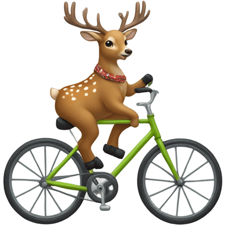 A deer with socks on his antlers while riding a bike emoji