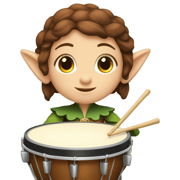 female elf bard with brown hair playing a drum emoji