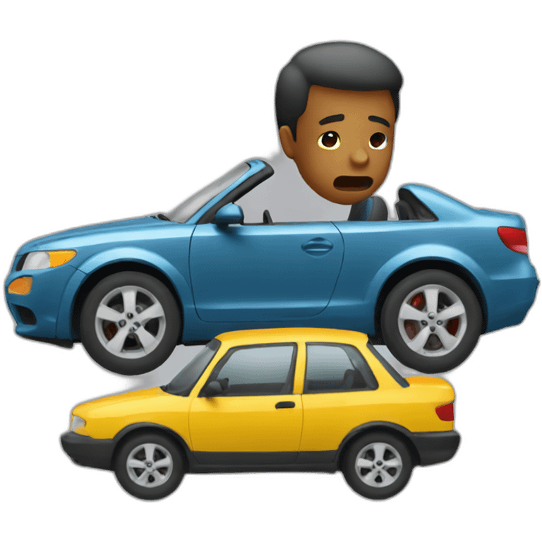 Man crying next his broken car emoji