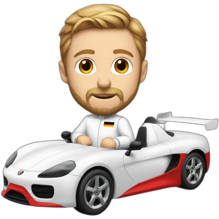 German Ryan Gosling in white Racing Suite is driving a tiny red car emoji