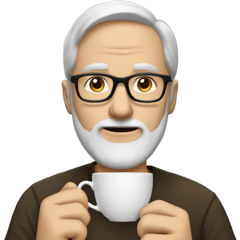 White man with brownish gray beard with glasses sipping tea emoji