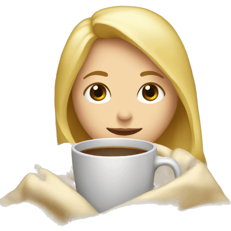 Blonde girl inside a blanket sipping coffee eyes closed emoji