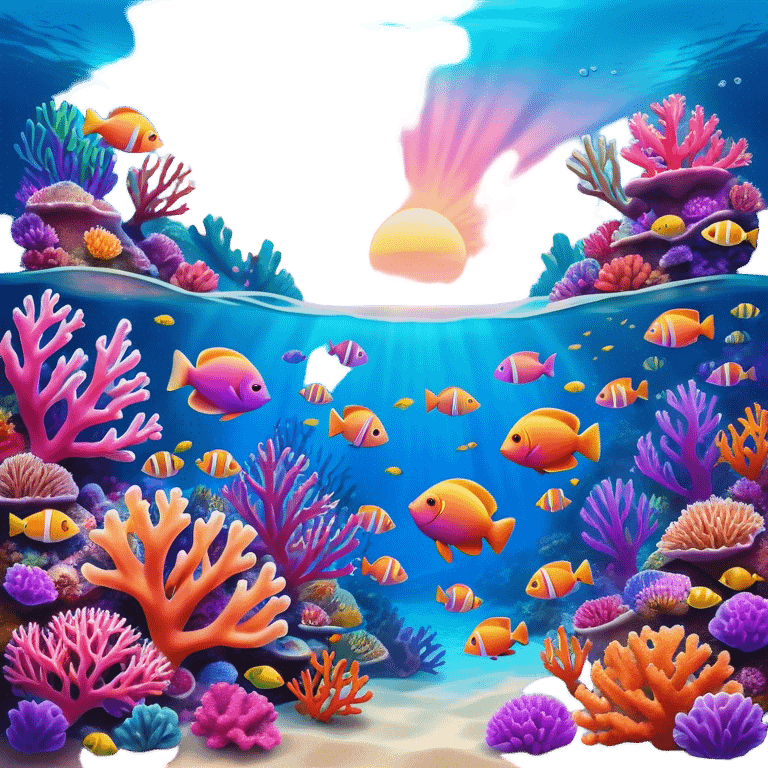 Cinematic Realistic Coral Reef Emoji in a wooden frame, Vibrant and alive, with colorful corals in hues of pink, purple, and orange, swaying gently with the underwater currents. Schools of tropical fish dart between the coral, with soft rays of sunlight piercing through the clear blue water above, creating a magical, serene underwater world. Soft glowing outline, capturing the essence of the bustling, colorful, and peaceful aquatic paradise. emoji