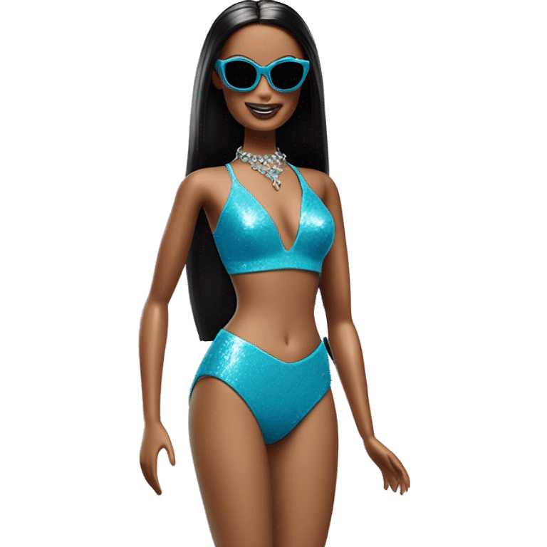 Debut Barbie CC,Morticia Addams, holding sunglasses,showing off, sparkling swimwear, accessories  emoji