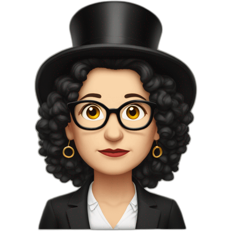 Susie Essman, annoyed, wearing a top hat and hoop earrings emoji