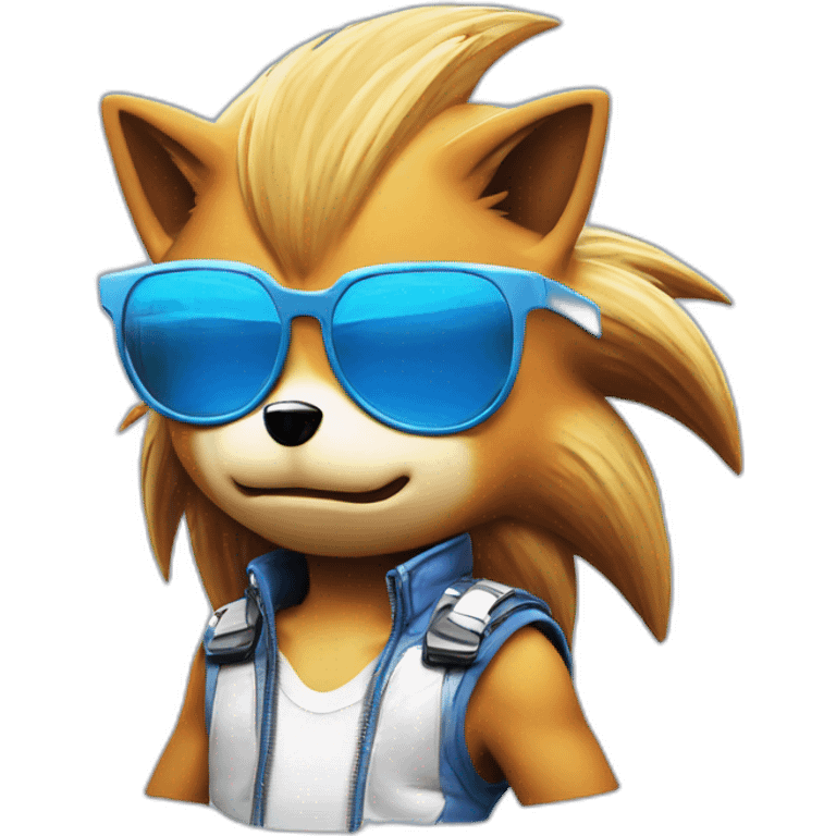 sonic the hedgehog blue with badass glasses, retrowave, synthwave emoji