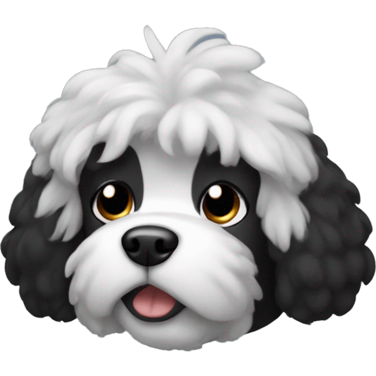 Black stuffy dog with white patch of hair on chest emoji