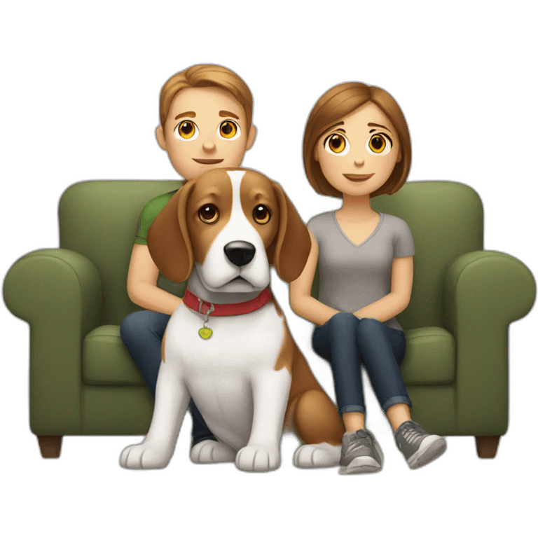 Brown hair White boy and girl and beagle Sit on couch emoji