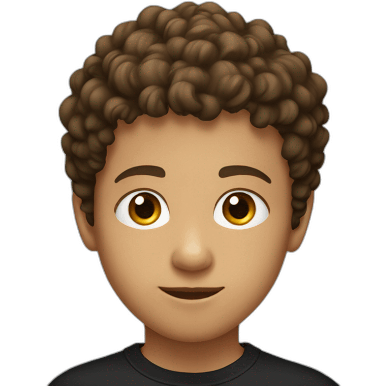 Young boy with short brown curly hair and black tee shirt  emoji