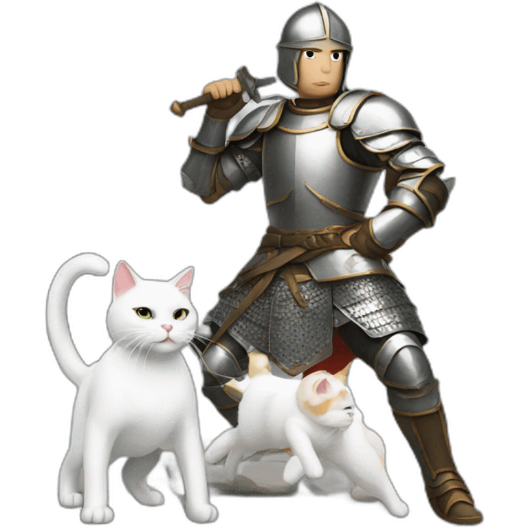 Man wearing armor fighting a white cat emoji