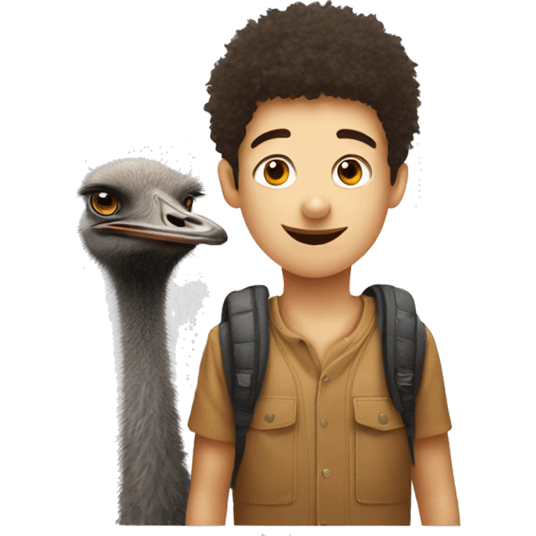 a boy with the head of an ostrich with his friend who has the head of a wild boar emoji