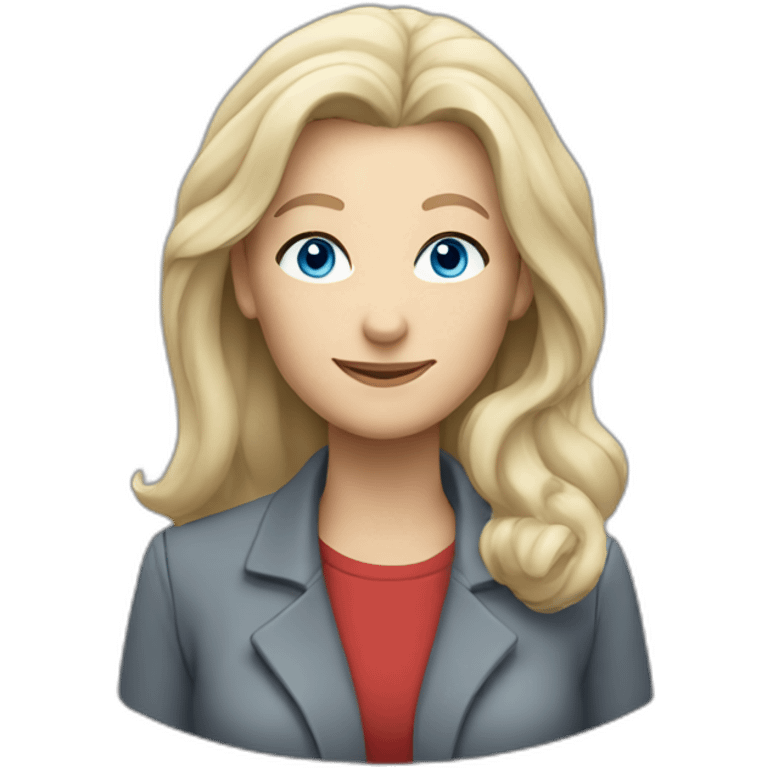 28 old women, white skin, long blond hair, blue eyes, red shirt in a gray jacket emoji