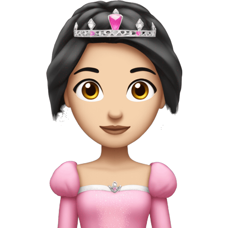 PRINCESS WITH WHITE SKIN, LONG STRAIGHT BLACK HAIR, WITH PRINCESS CROWN, WITH PINK PRINCESS OUTFIT emoji