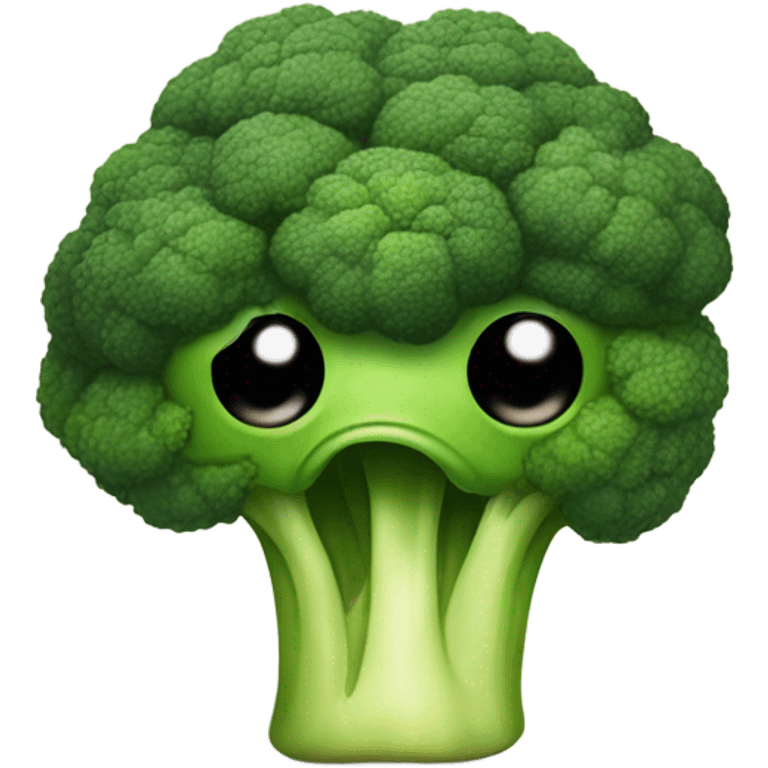 A broccoli with sad eyes and a trembling lip looks upset, as if saying goodbye. emoji