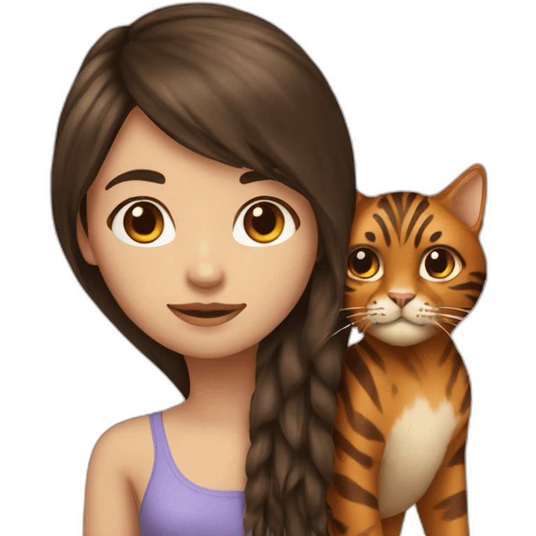 Brunette long hair and fringe girl with a brown tigger cat emoji