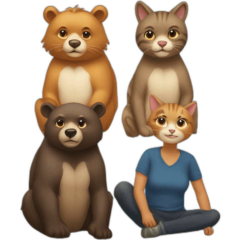 Female-bear-and-male-beae-and-three-cats emoji