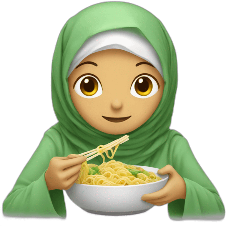 Hijab eating noodles on a turtle emoji