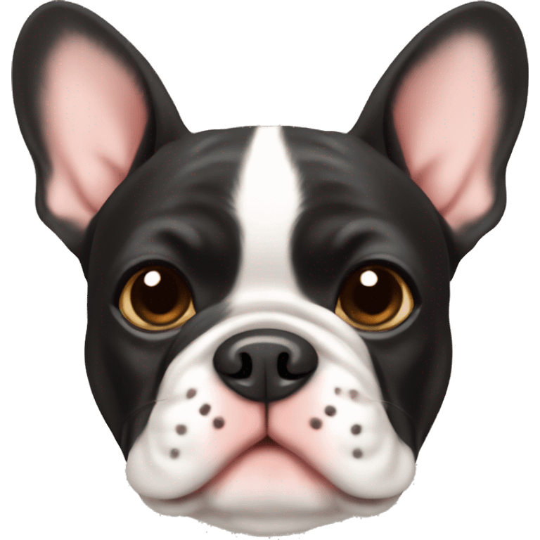 Black and brown-colored French bulldog with hearts around him emoji