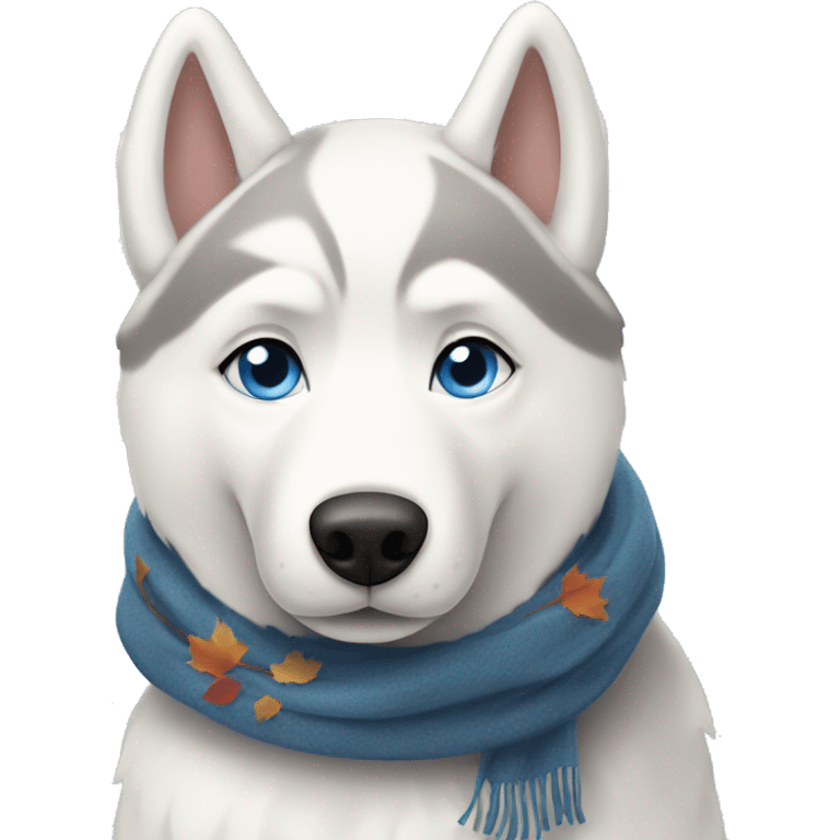 White Siberian husky with blue eyes wearing an autumn scarf emoji