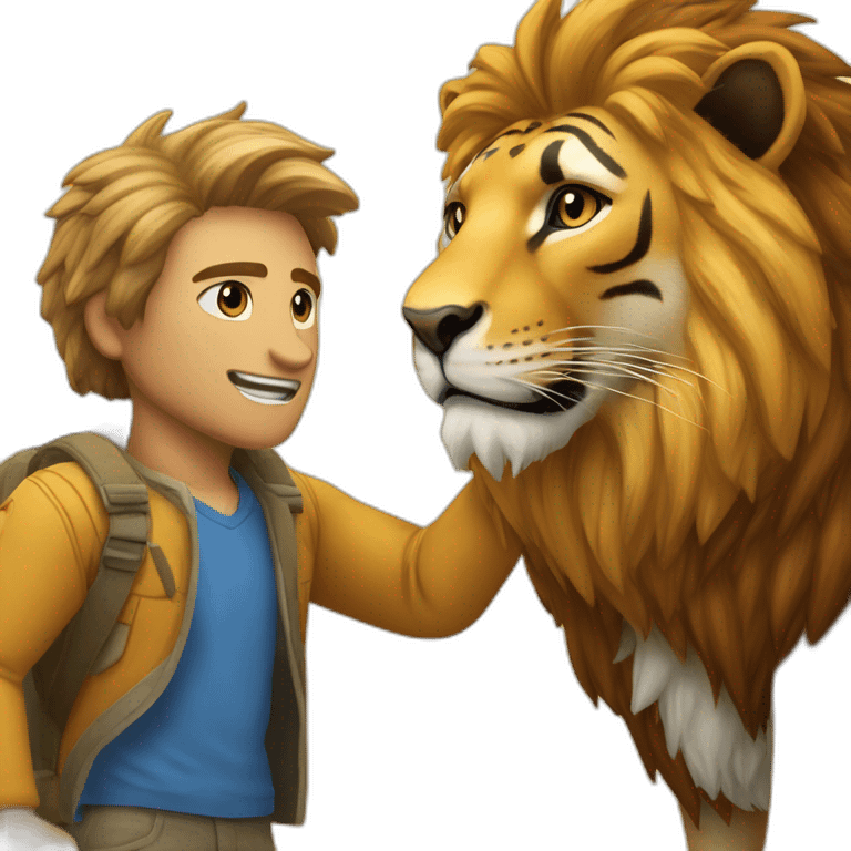 Un lion et un tigre entrain de s'an brasser emoji