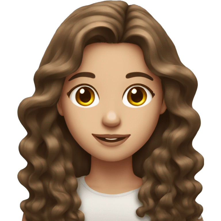 beautiful girl,with long Brown hair, wavy hair,with ipad emoji