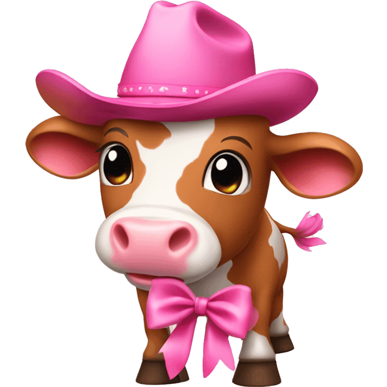 cute pink cow wearing pink bow and cowboy boots emoji