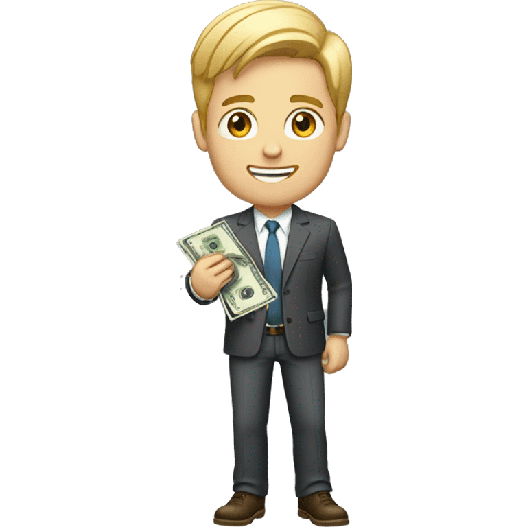 a young  white and with blonde male with money in his right hand. He is dressed with a business casual style emoji