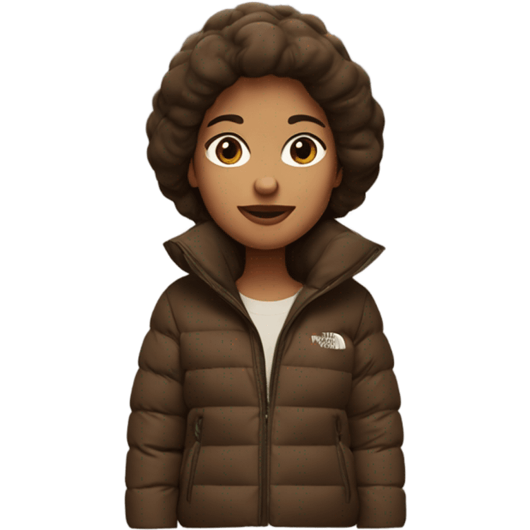 Brunette with a puffy brown north face winter coat  emoji