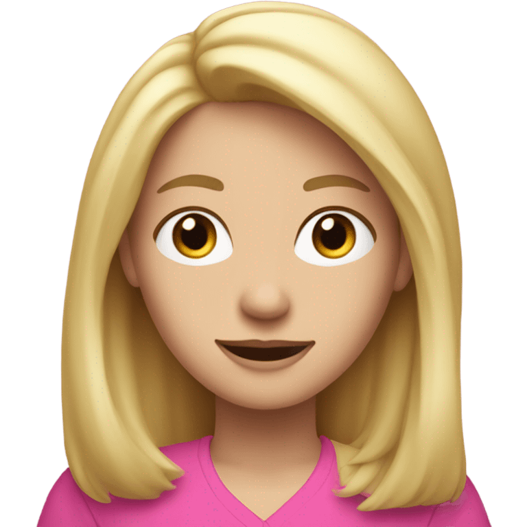 white female employee with blonde loose hair, in intensive pink clothes, only upper-body emoji