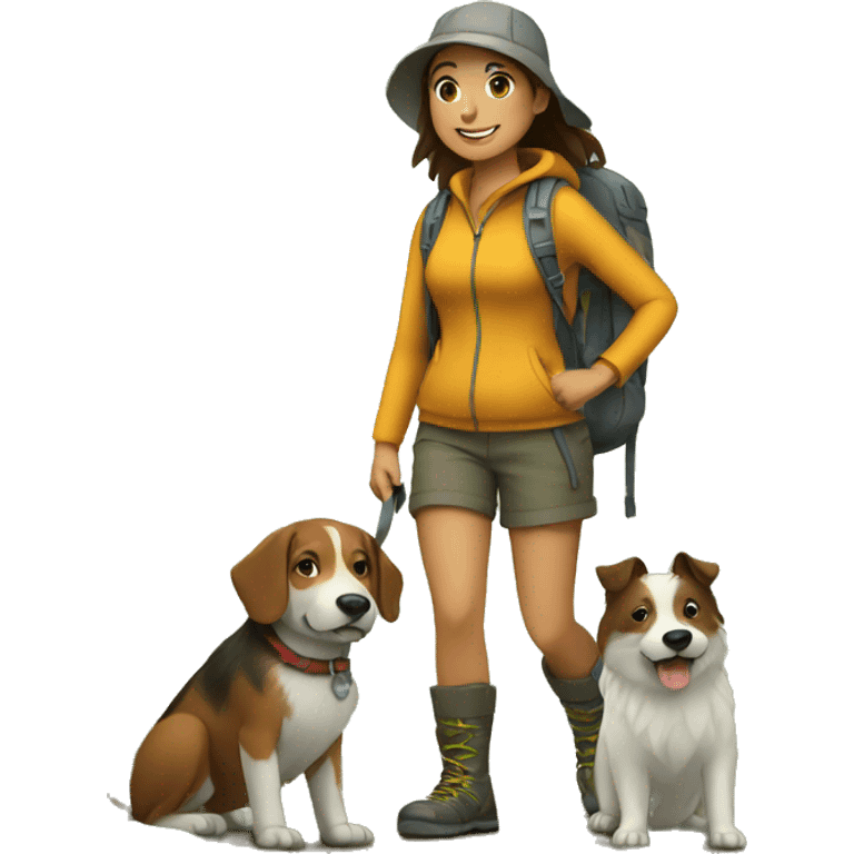 Girl and dog hikking emoji