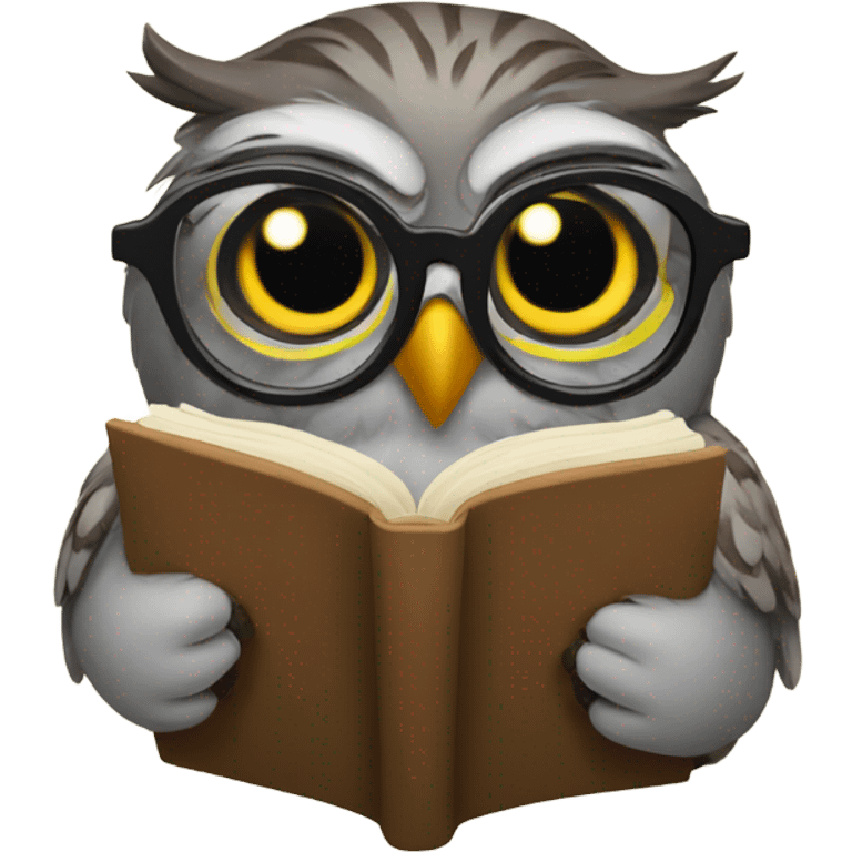 Owl reading a book with glassss emoji