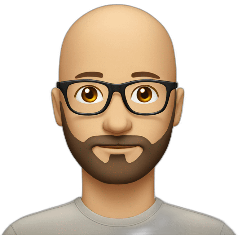 bald man - clear framed glasses - brown thick beard emoji