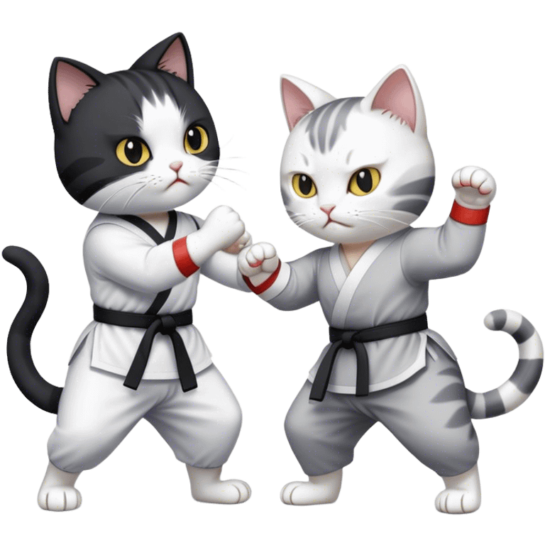 Black and white cat karate fighting a grey and white cat emoji